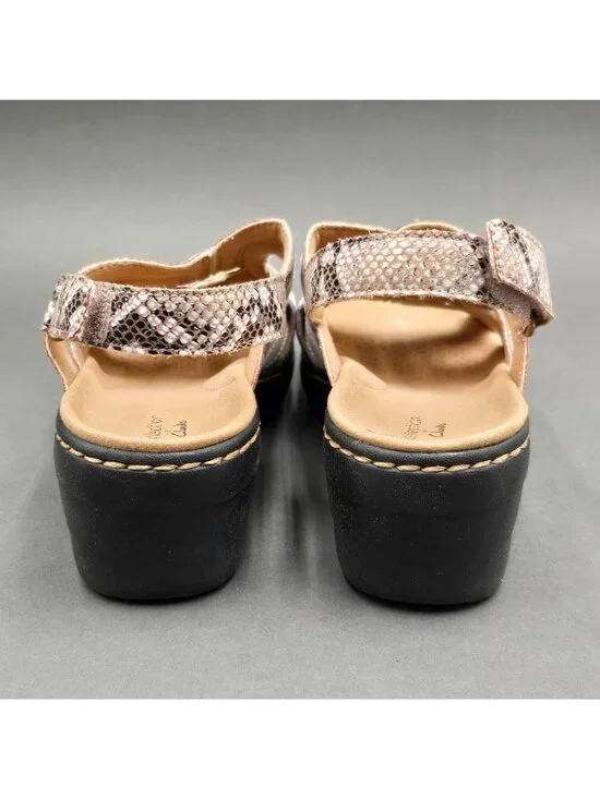 Clarks Merliah Lilac Snakeskin Wedge Sandals Size 7.5 White Leather - Picture 6 of 11